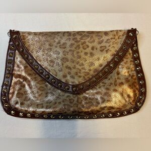 Vintage Steve Madden Elegant Leopard Print Studded Clutch